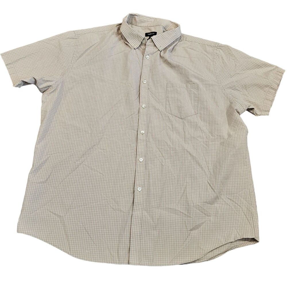 Van Heusen Men's Green/Beige Checked Short Sleeve Button Down Shirt Size 2XL